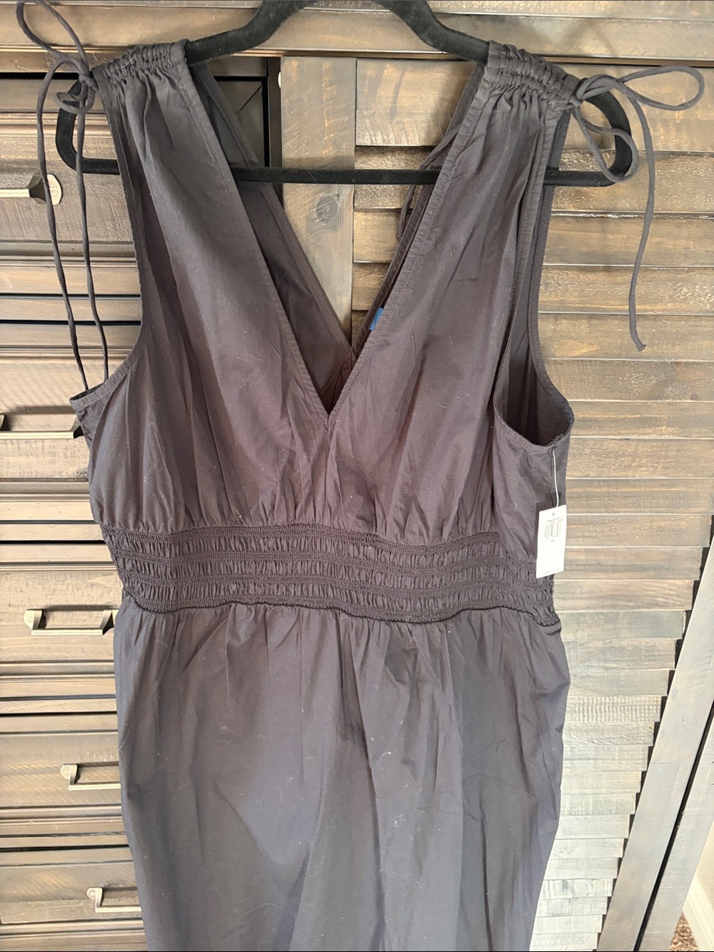 NWT Black V-Neck Tie-Shoulder Dress with Smocked Waist